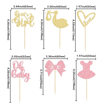 Gyufise 36 Pack Oh Baby Cupcake Toppers It'S A Girl Cupcake Toppers With Bow Dress Love Heart Glitter Cake Picks Decorations For