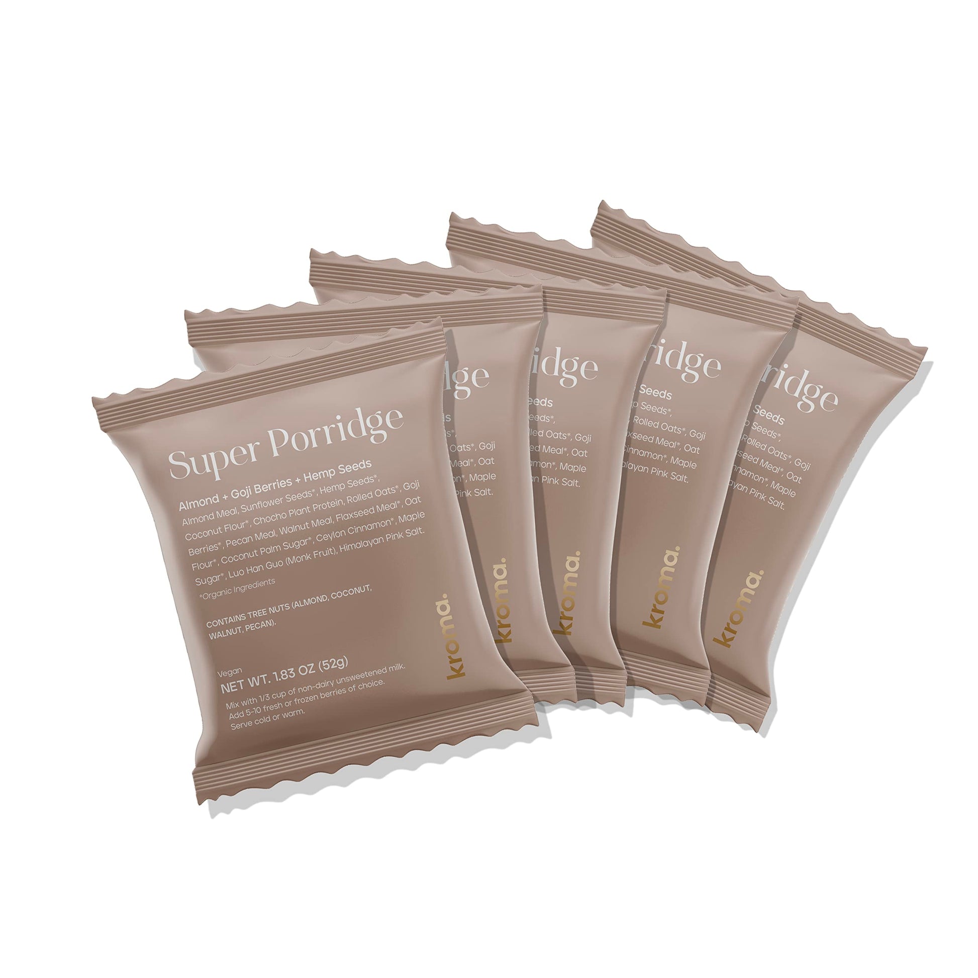 KROMA. Super Porridge, Gluten Free Vegan Breakfast Cereal, 5 Packets, 1.83 Ounce Each, with Organic Ingredients