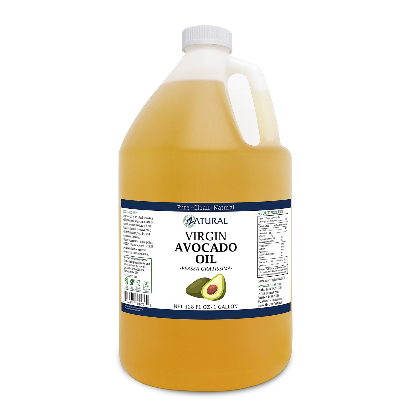 Zatural Avocado Oil Pure Cold Pressed Natural Oil (1 Gallon)