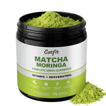 Matcha Powder - Superfood Blend with Moringa & Green Tea & Resveratrol  Energy & Focus Support  Immune & Antioxidant Defense  Vegan  Gluten-Free  8oz