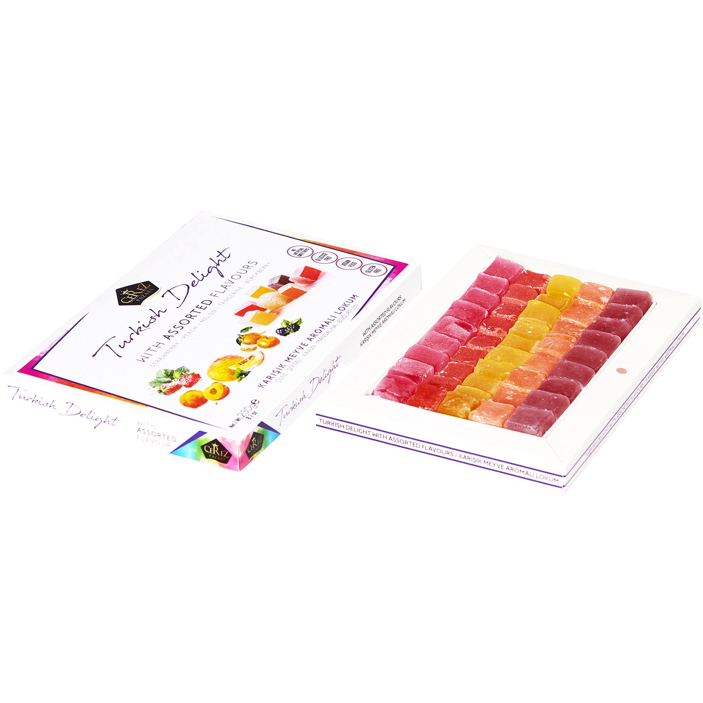 Cerez Pazari Turkish Delights Candy With Assorted Mix Flavours 8.1 Oz Vegan Fruit Snacks Gift Box | No Nuts Sweet Luxury Traditi