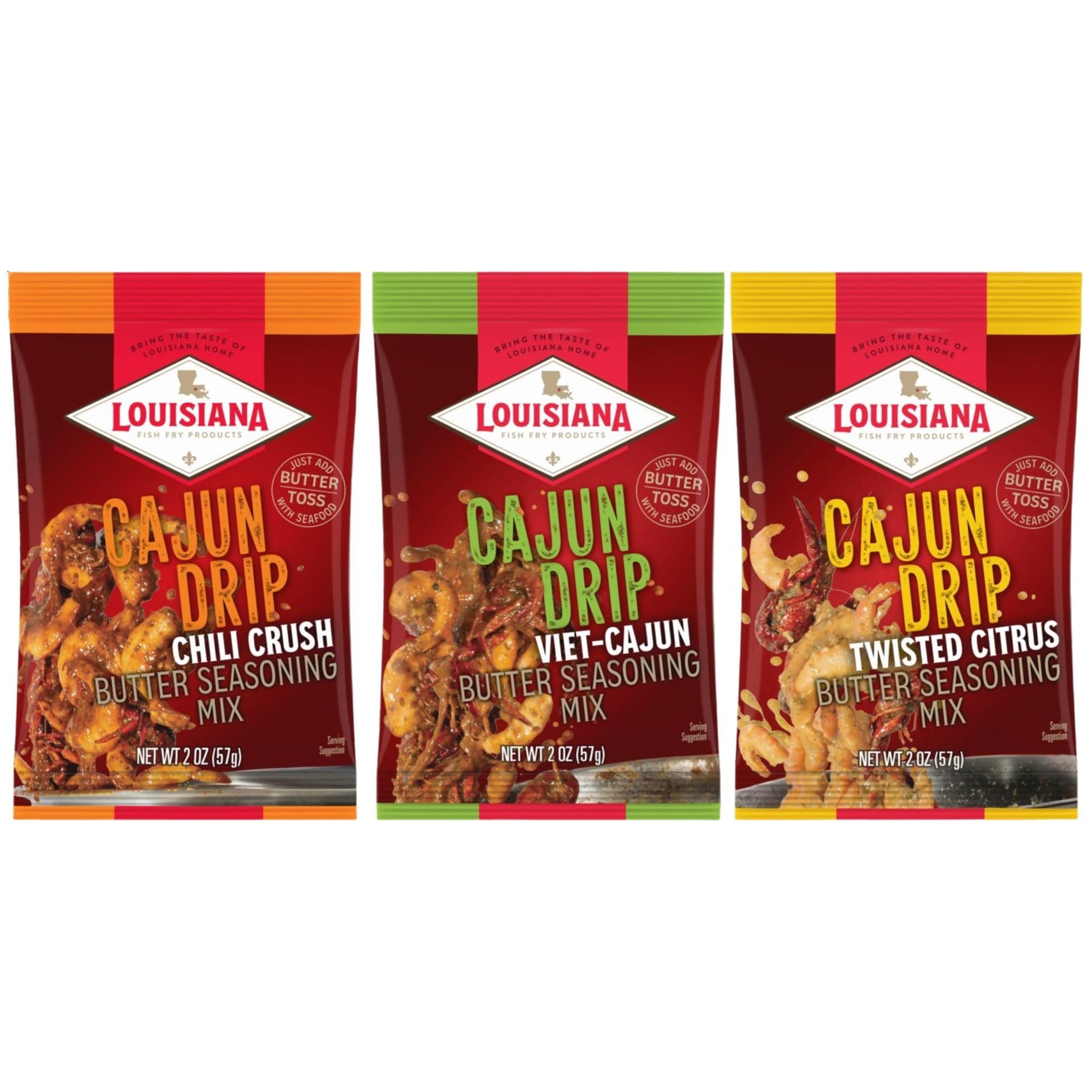 Louisiana Fish Fry Cajun Drip 2oz Bag - Seafood Seasoned Butter Sauce - Elevate your boiled seafood game with Louisiana Fish Fry