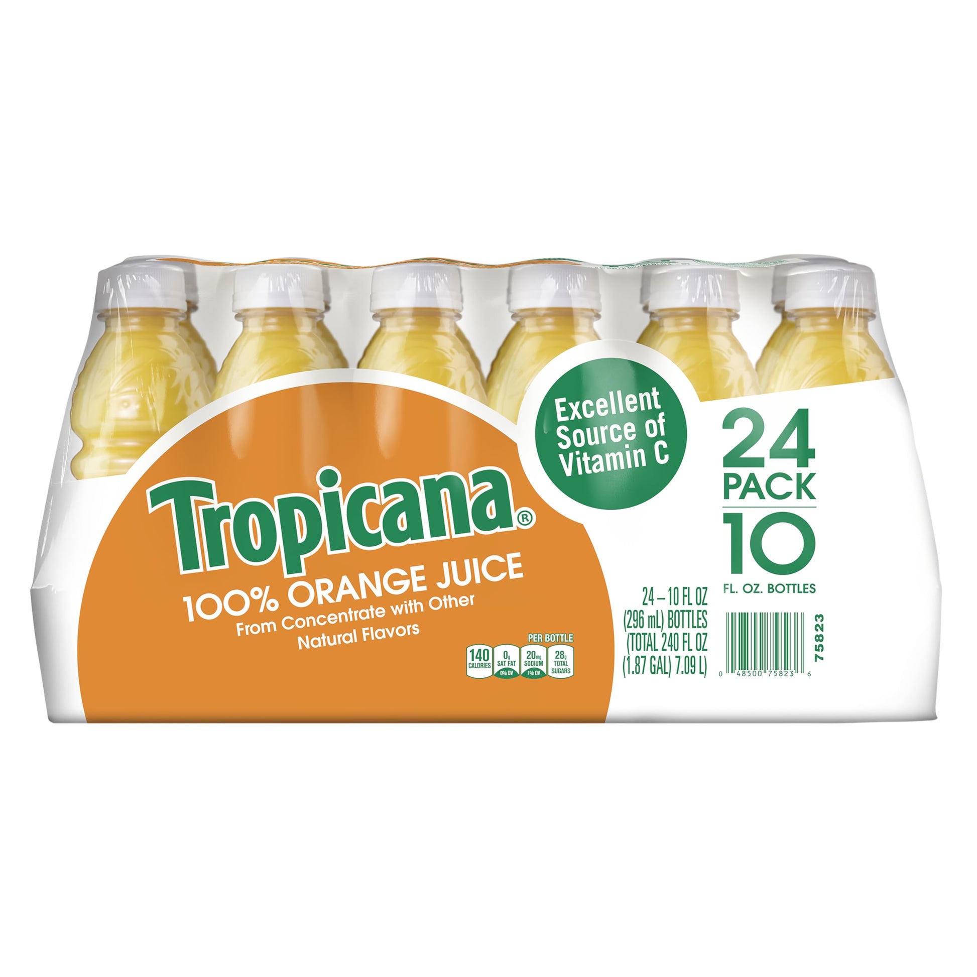 Tropicana 100% Orange Juice, Single Serve, 10 Fl Oz Bottles (Pack Of 24) - Real Fruit Juice, Vitamin C Rich, No Added Sugars, No Artificial Flavors