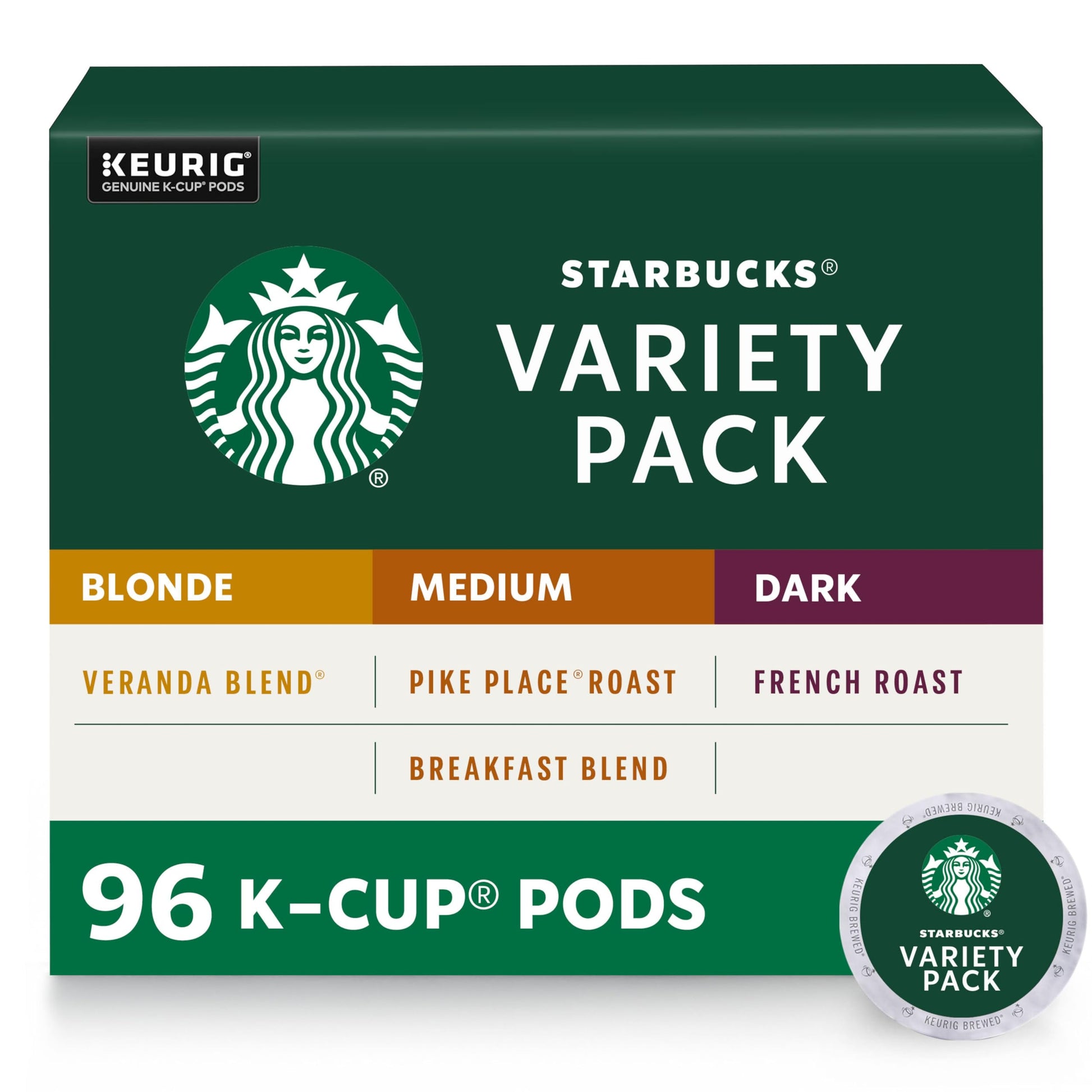 Starbucks K-Cup Coffee Pods Variety Pack for Keurig - 96 Pods (4 Boxes) - Black Variety - Model SonBai