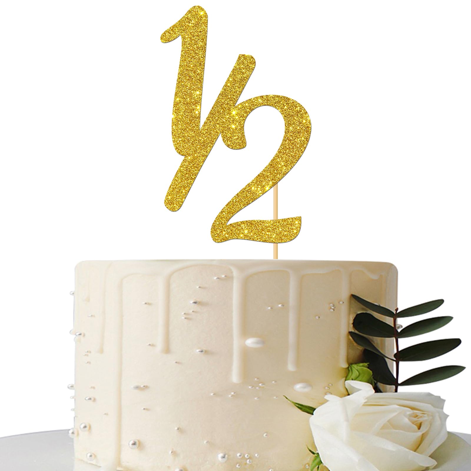 Gold Glitter Half Year Old Cake Topper - Half Year 1/2 Cake Topper - For Half Year Anniversary/Baby Shower/Baby'S Half Year Old