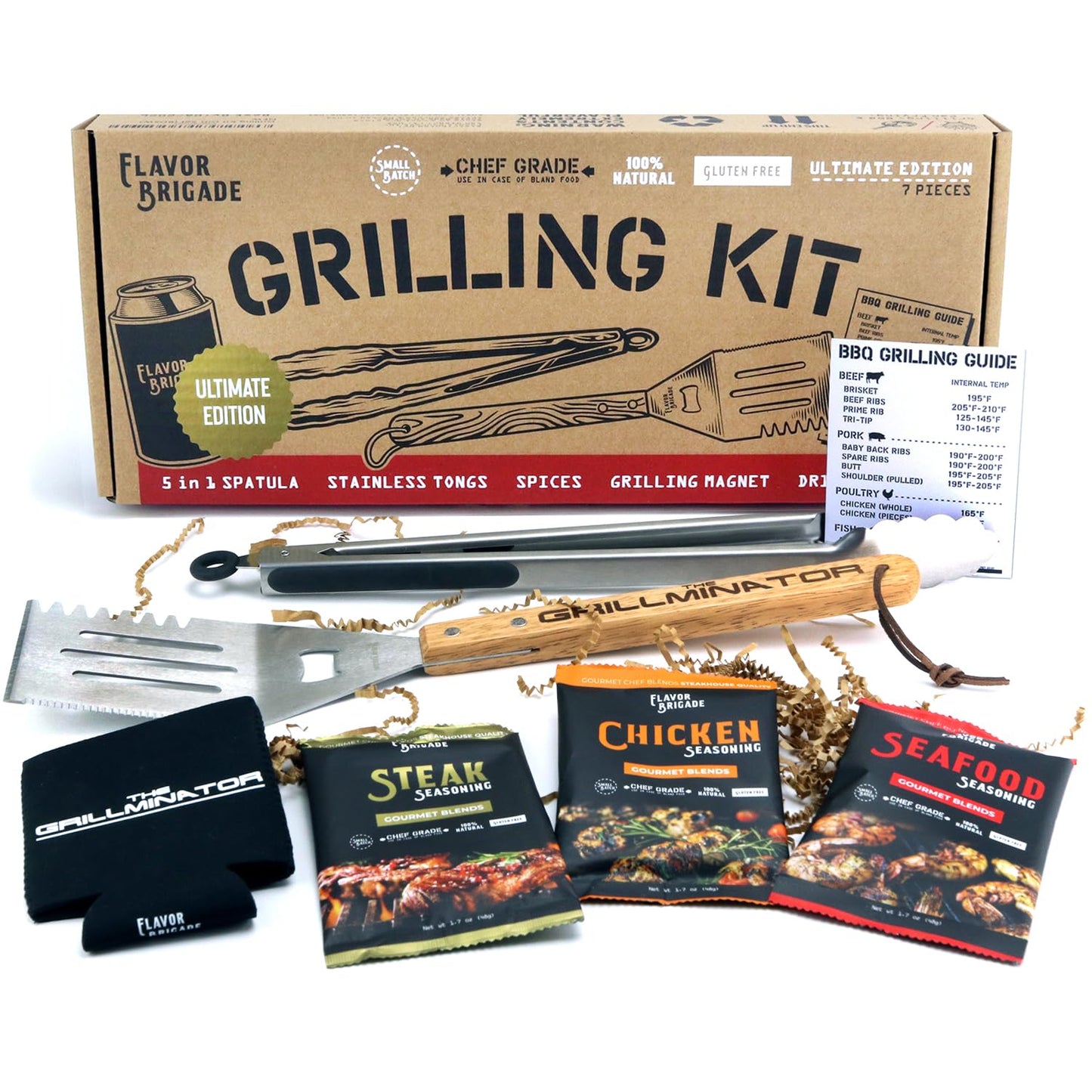Ultimate Gourmet Grilling Seasonings & Spices Gift Set, Grill, Griddle, BBQ, Smoker, Unique Gift for Dad & Guys, Stainless Tongs