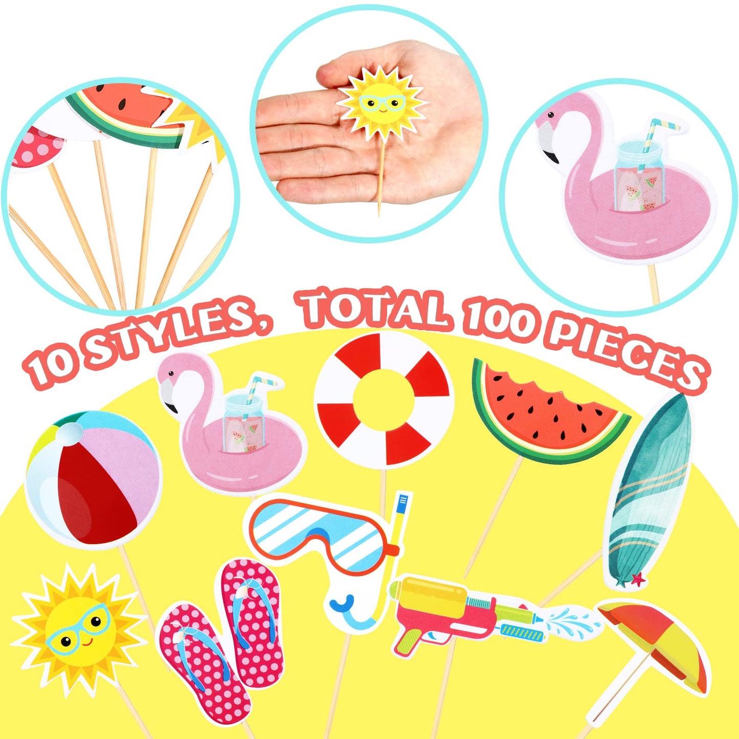 Epakh 100 Pcs Summer Beach Cupcake Toppers Pool Party Hawaiian Theme Cake Picks With Beach Ball Sun Umbrella Goggles Cake Decora