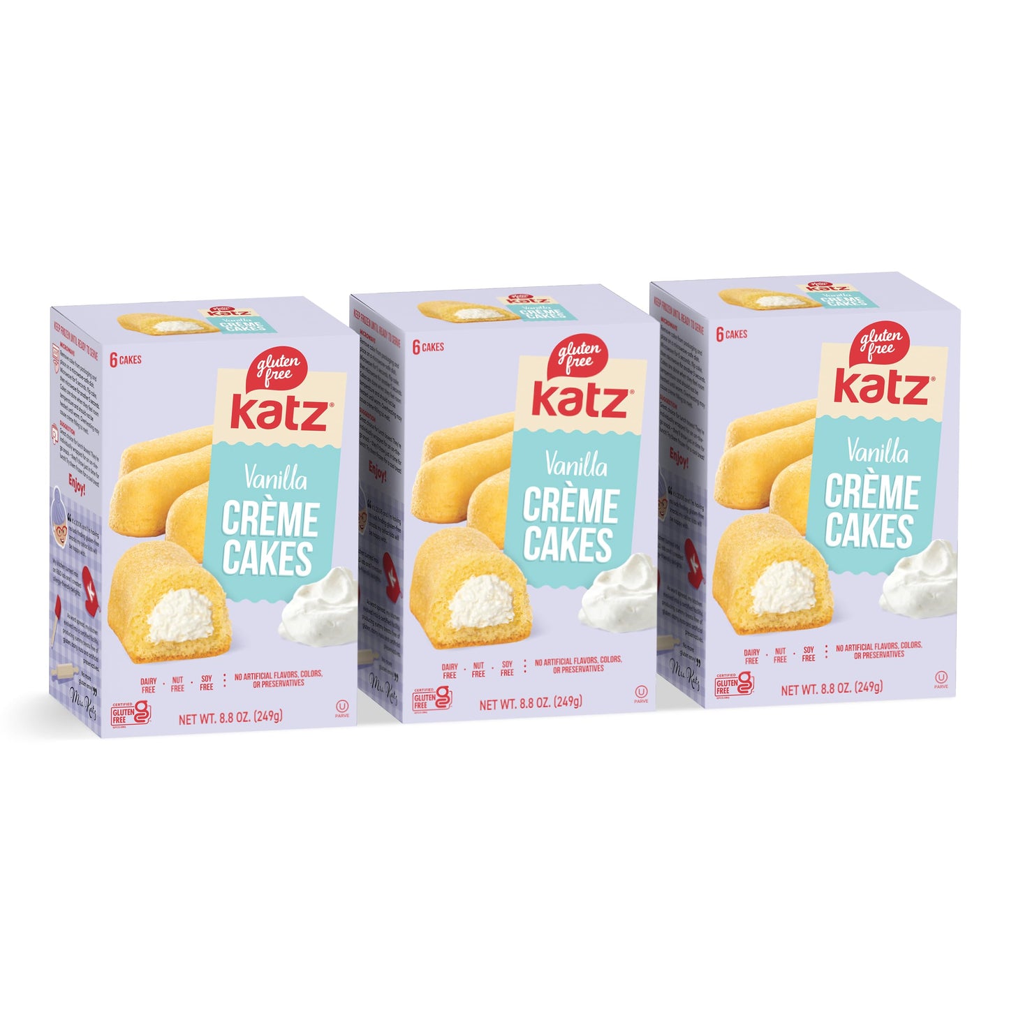 Katz Gluten Free Vanilla Creme Cakes. Free of Dairy, Soy, Tree Nuts, and Peanuts, Kosher 8.8 oz (3pk)