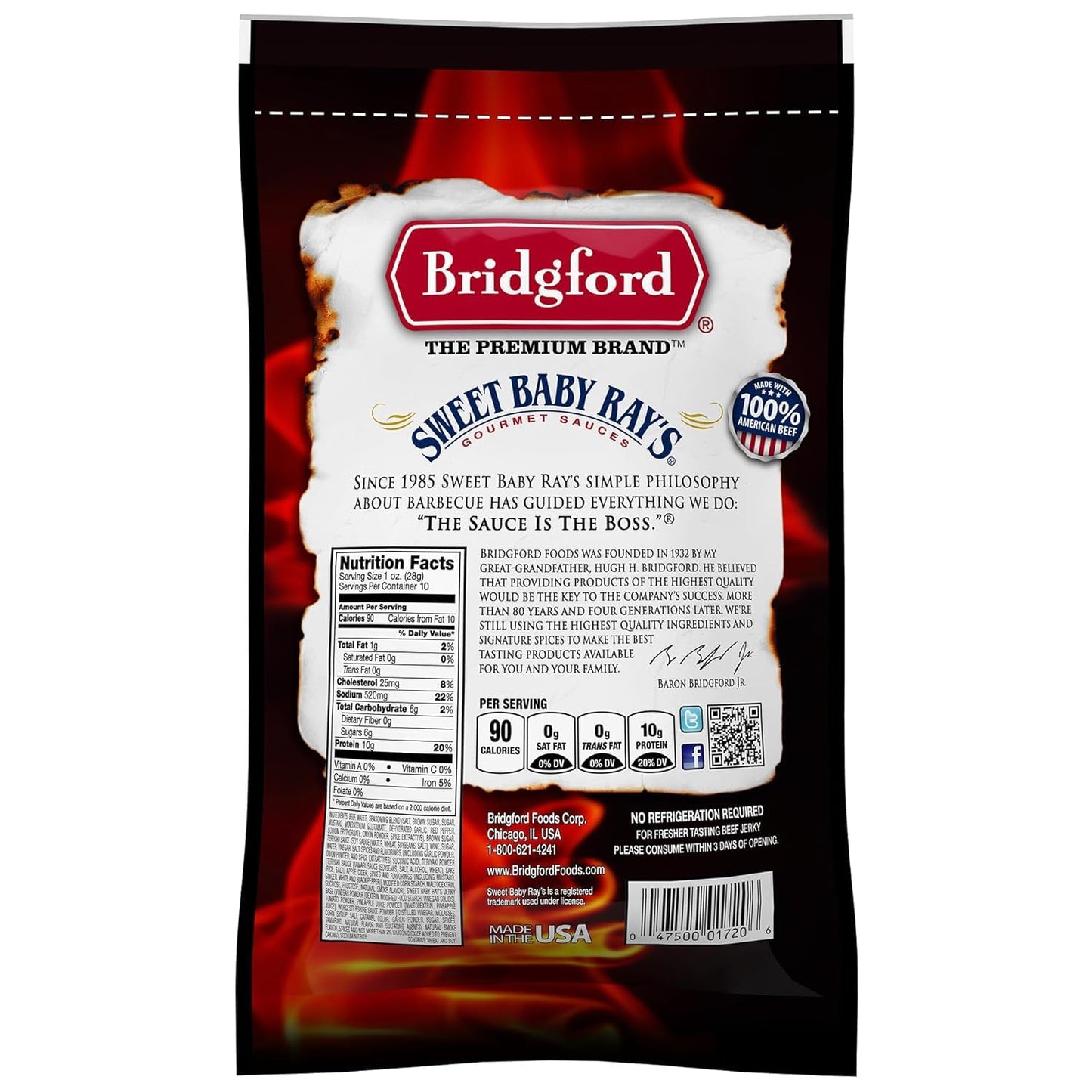 Bridgford Sweet Baby Rays Beef Jerky Sweet Teriyaki 10 Oz Pack Of 6 - High Protein Beef Jerky For Low Carb And High Protein Diet