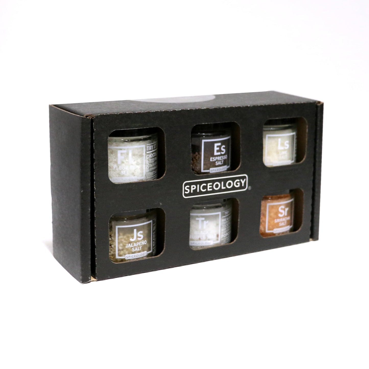 Spiceology - Gourmet Luxe Infused Salt Sampler Gift Set - Set of 6 - Flavors Include: Fleur de Sel, Espresso, Lime, Jalapeno, Bl