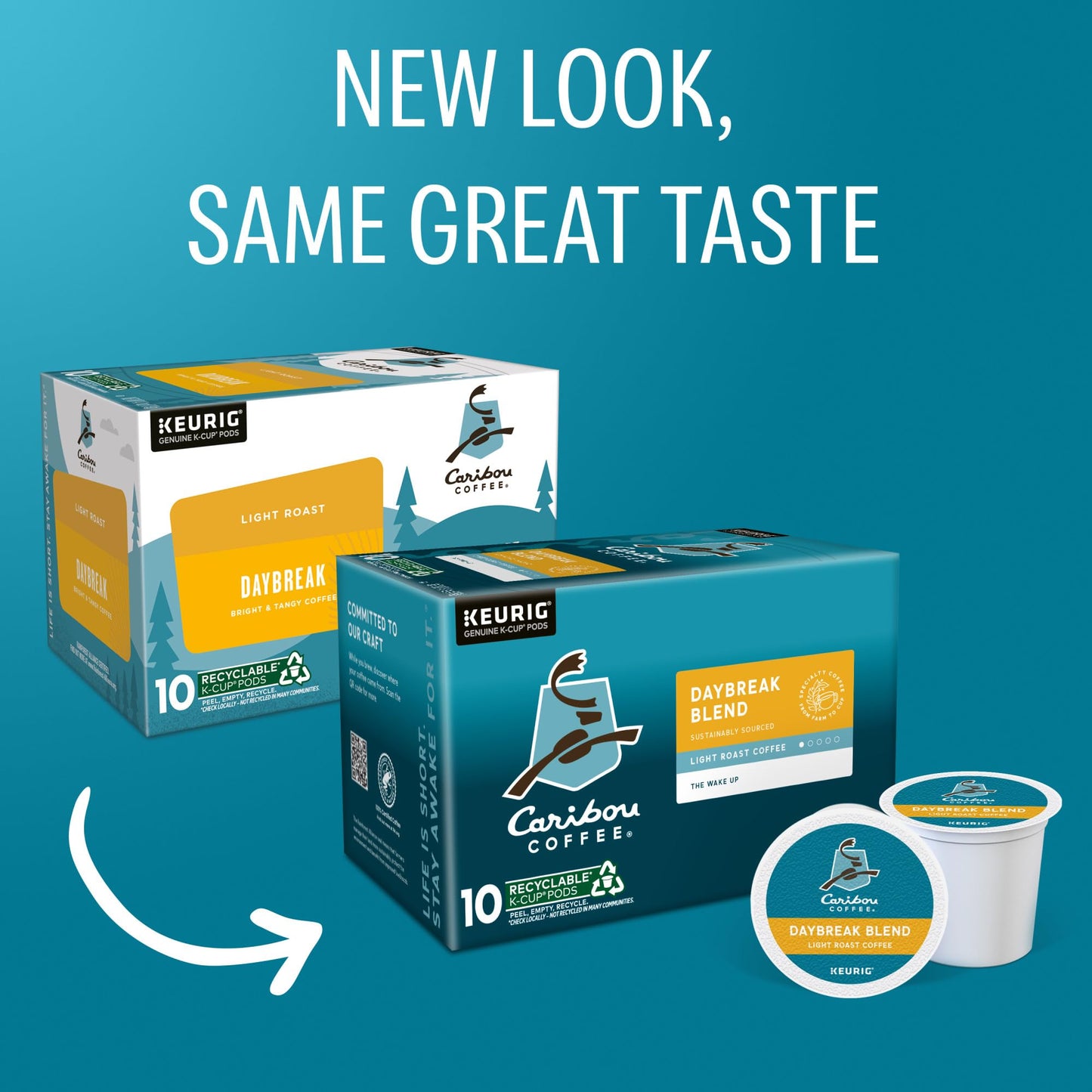 Caribou Coffee Daybreak Blend K-Cup Pods, Light Roast Coffee, 60 Count (Pack of 6), White