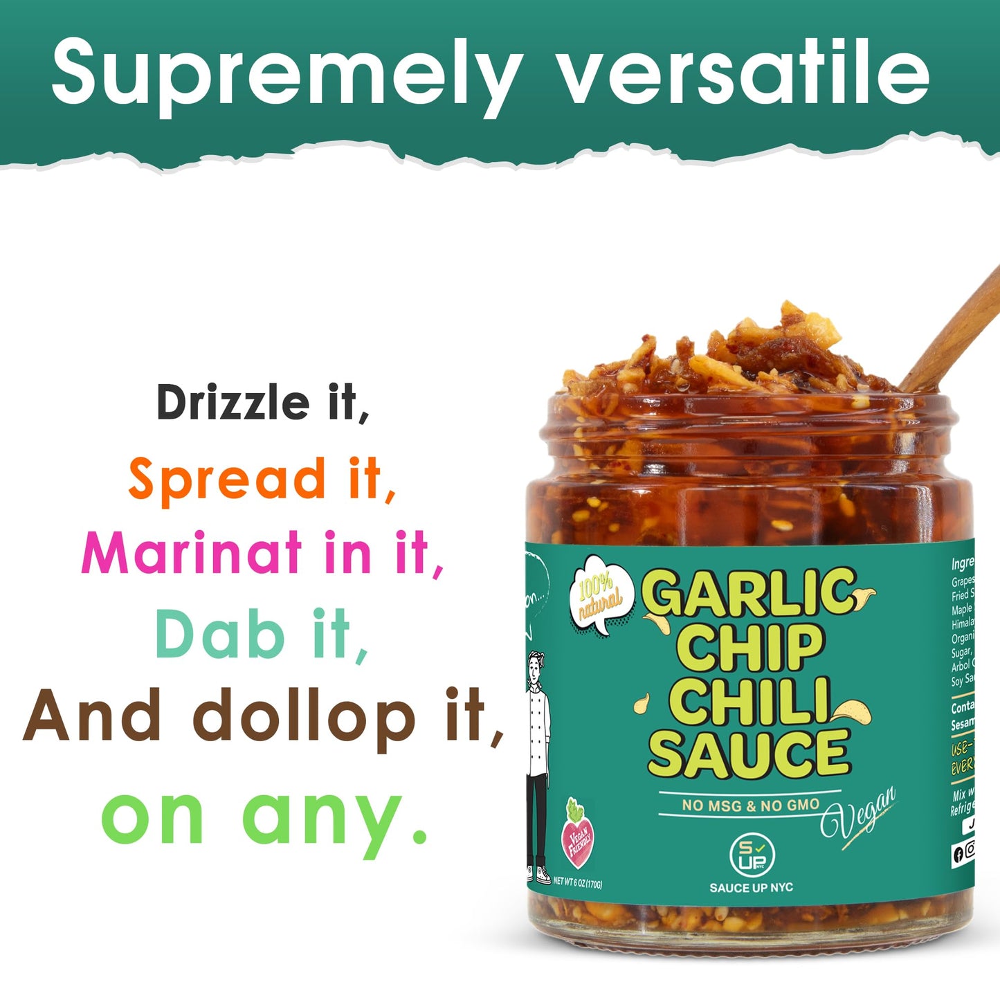 Sauce Up Vegan Garlic Chip Chili Sauce | 100% Natural, Gluten-Free, Keto, No Msg | Crunchy, Sweet, Savory, Mildly Hot | Fried Ga