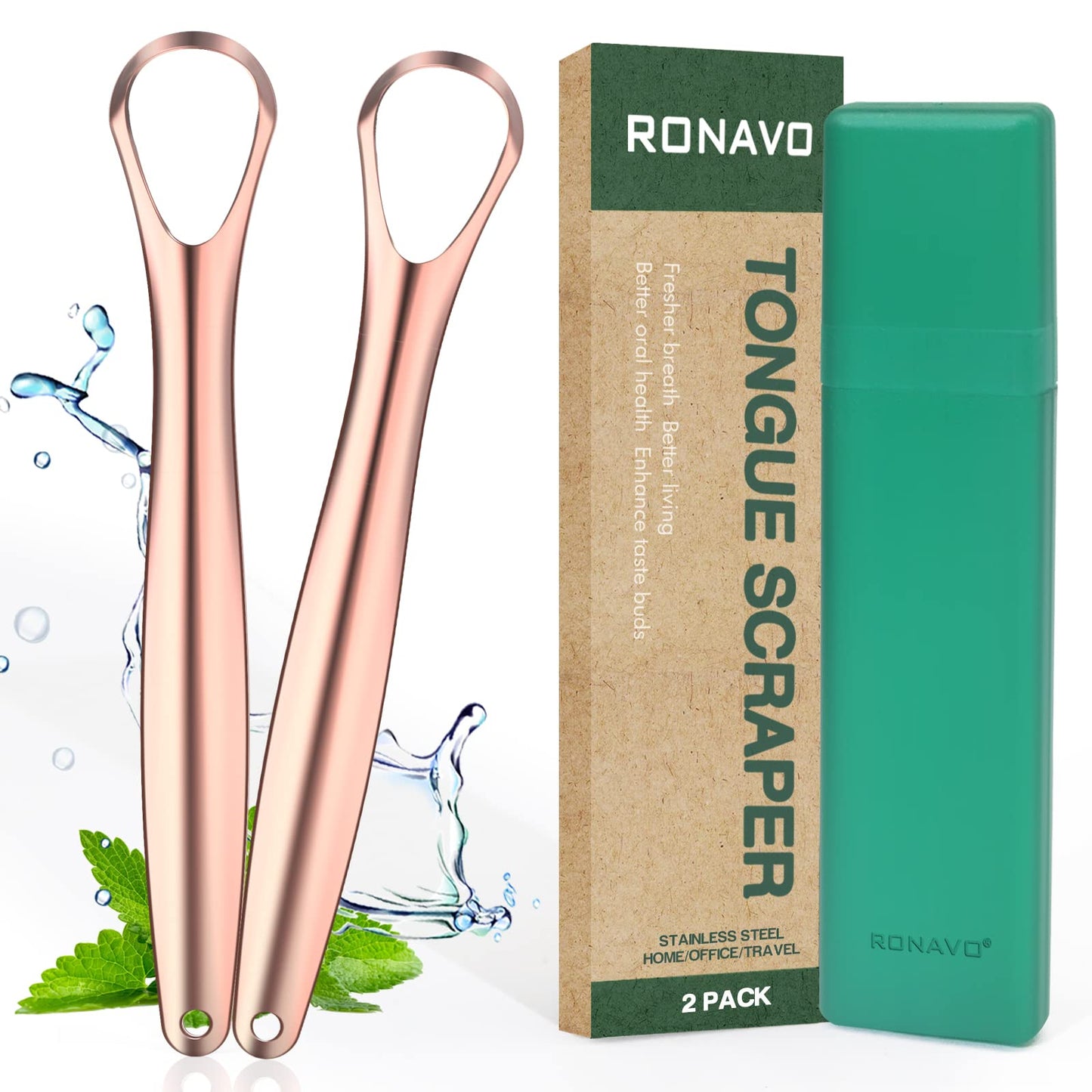 Ronavo Tongue Scraper For Kids & Adults, Right Size For Tiny Mouth,Freshen Bad Breath (Travel Cases Included), Healthy Oral Care