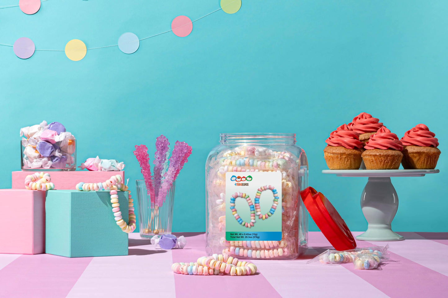 48 Candy Bracelets Individually Wrapped, Stretchable Vintage Candy Jewelry For Kids, The Perfect Pastel Addition To Your Candy B