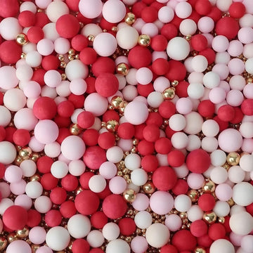 Edible Red & Pink & White & Gold Sugar Pearls Sprinkles Candy Mix Size Pearls Cake Decorations Cupcake Toppers Decorating Perfec