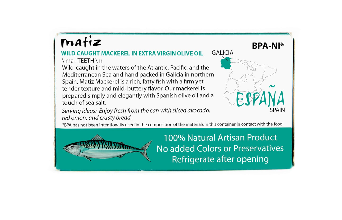 Matiz Mackerel in Extra Virgin Olive Oil, 3 Ounces, Wild Caught Spanish Fish