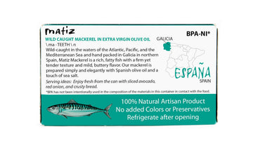 Matiz Mackerel in Extra Virgin Olive Oil, 3 Ounces, Wild Caught Spanish Fish