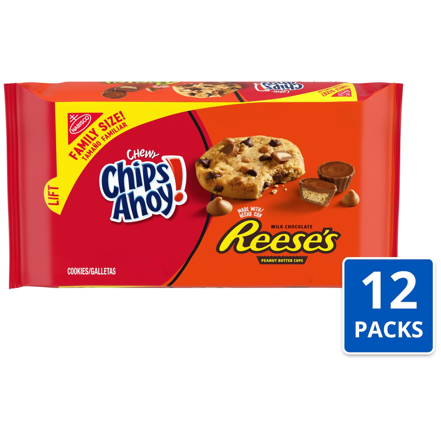 CHIPS AHOY! Chewy Chocolate Chip Cookies with Reese's Peanut Butter Cups, Family Size, 12-14.25 oz Packs
