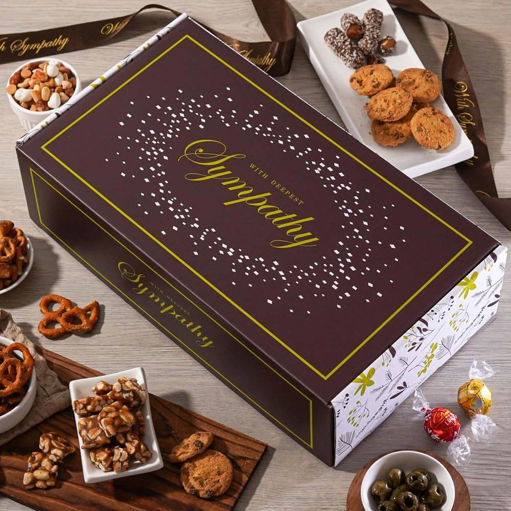 Broadway Basketeers Sympathy Gift Box - Deluxe Gourmet Delight - Kosher Sympathy Food Baskets For Delivery - Care Package Box Of