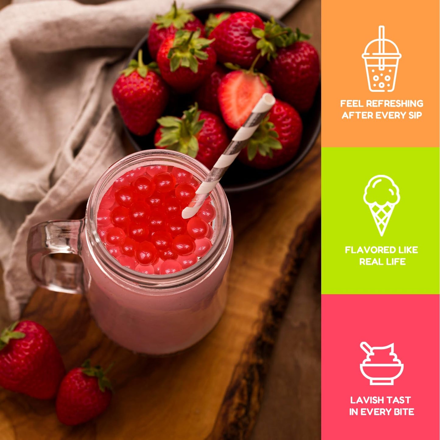 Fanale Strawberry Popping Boba Pearls, Vegan, Non Gmo, Gluten Free, Fat Free, Perfect For Bubble Tea, Smoothies, Ice Cream, Dess