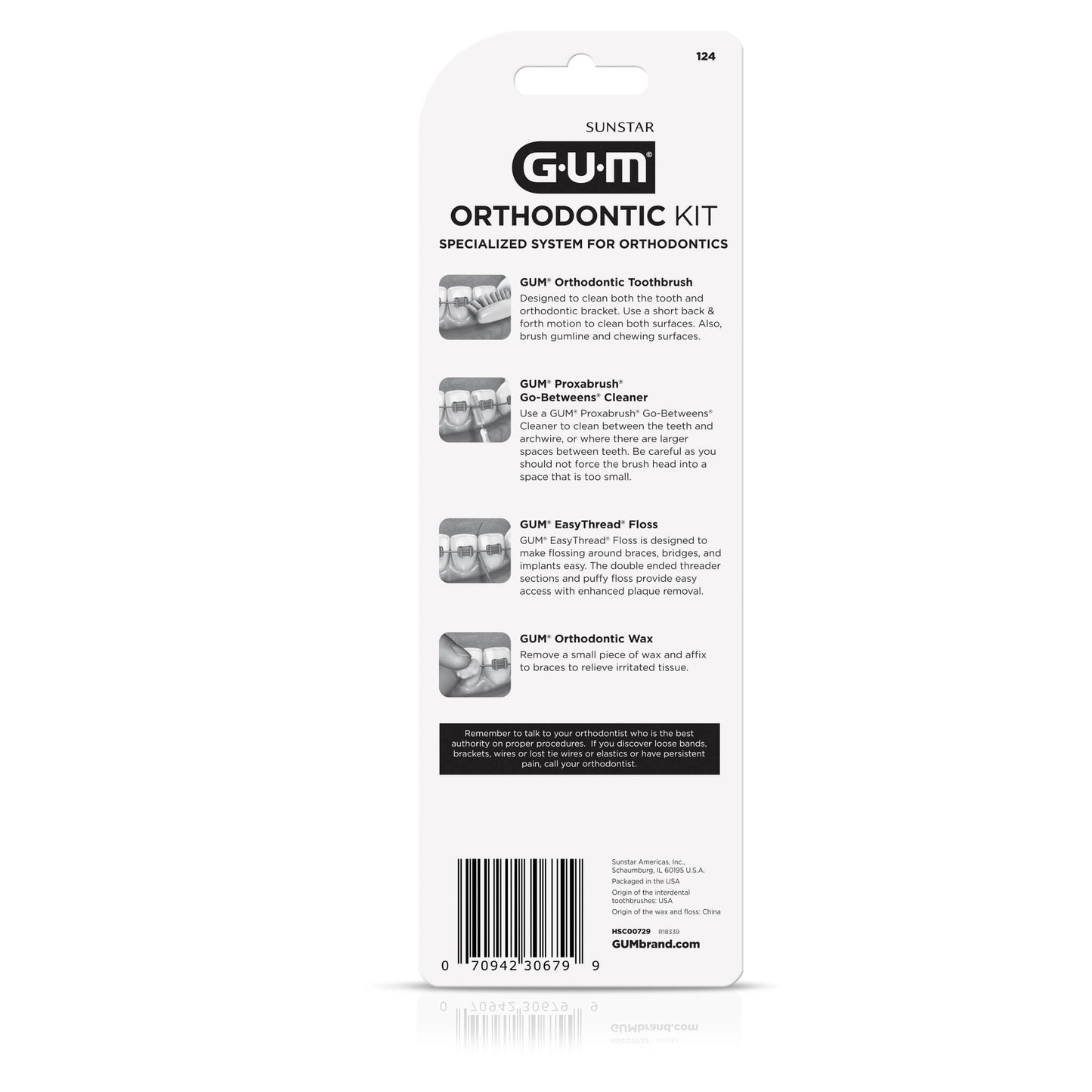 Gum Orthodontic Kit - Features Orthodontic Toothbrush, 3 Proxabrush Sizes And Shred-Resistant Easythread Floss, And Mint Ortho W