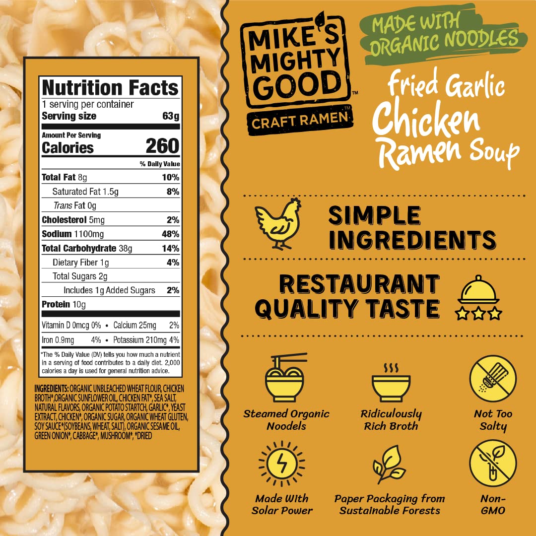 Mike'S Mighty Good Ramen Chicken Noodle Soup Pillow Pack - Fried Garlic Chicken Ramen - Instant Ramen Noodles - Organic Non-Gmo