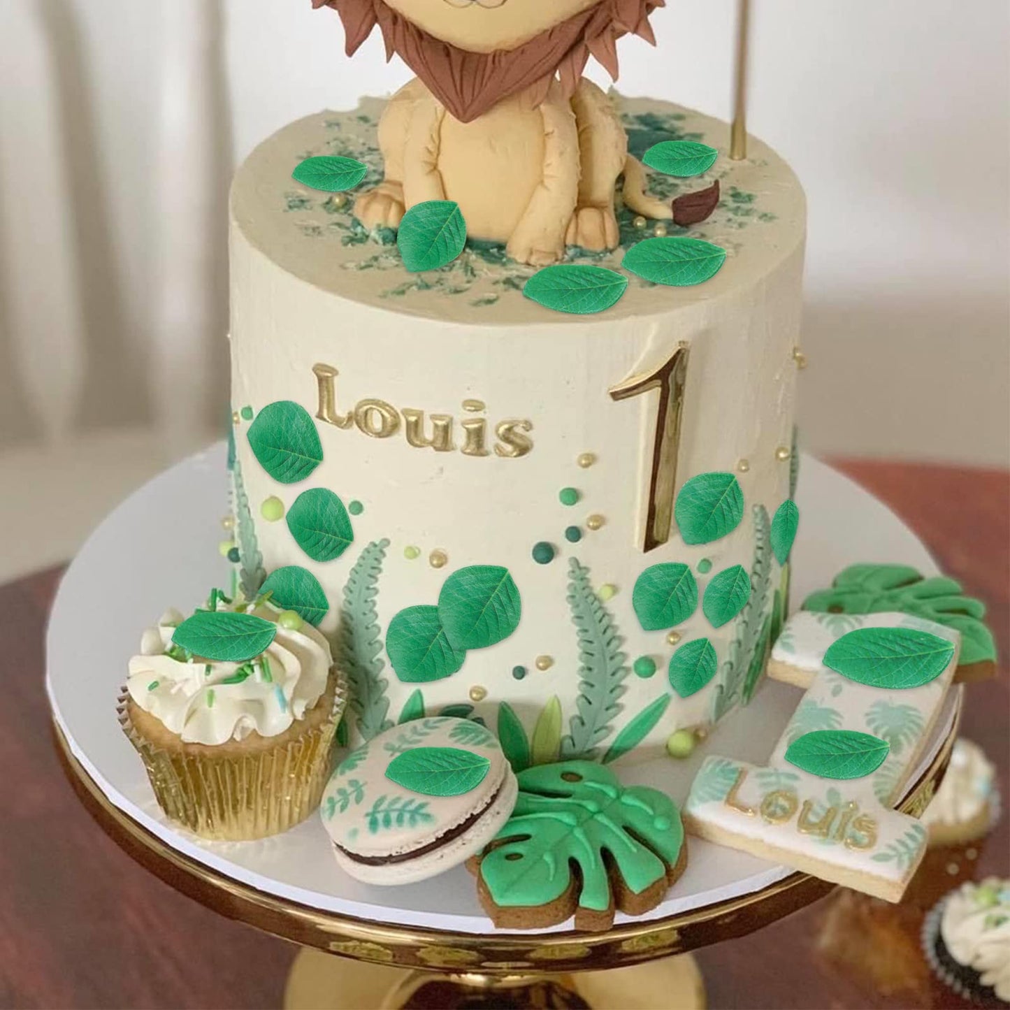 92Pcs Edible Leaves Edible Green Cake Cupcake Toppers Edible Wafer Paper Leaf Cake Decoration For Hawaii Aloha Summer Theme Wedd