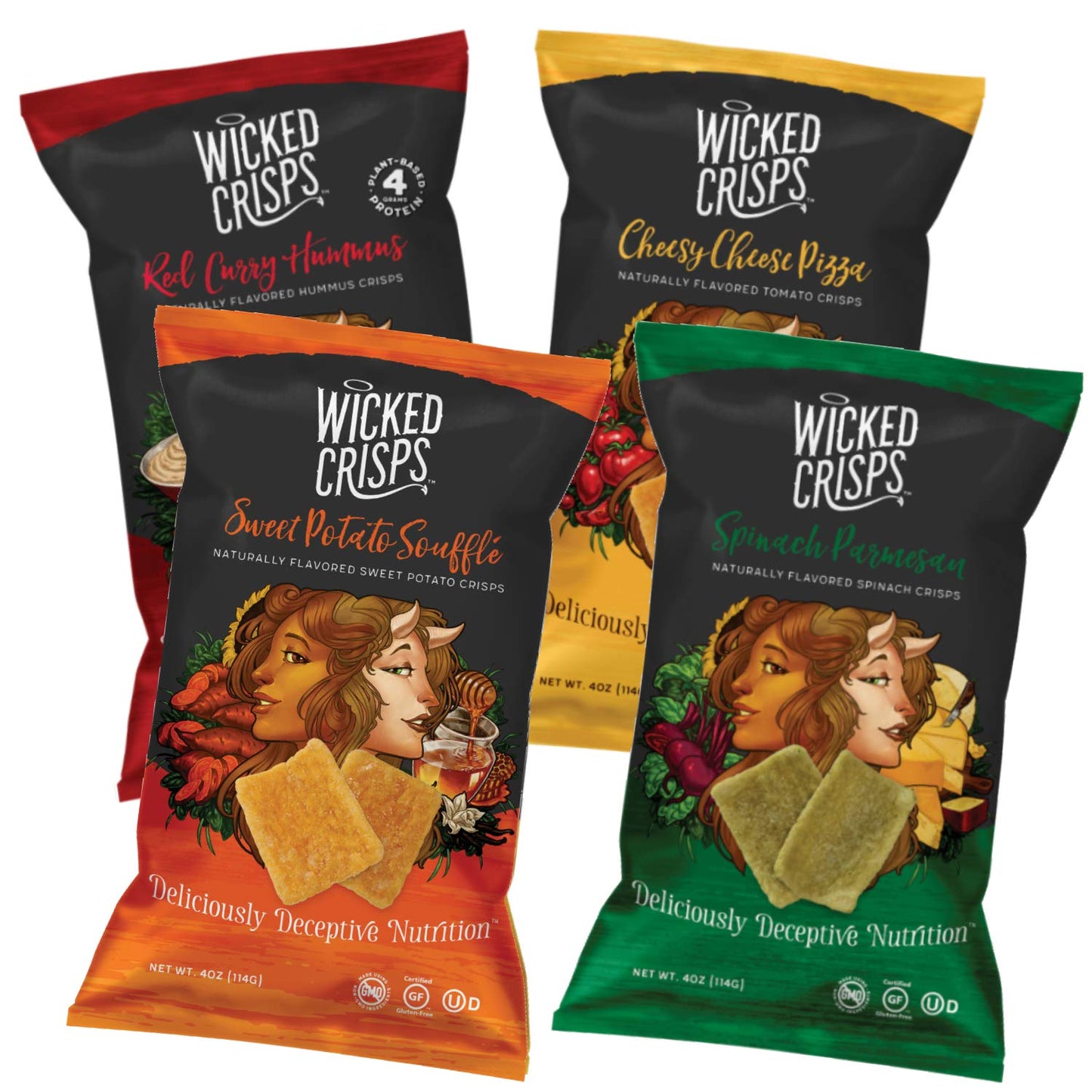 Wicked Crisps Baked Veggie Chips Variety Pack Gluten-free Low-fat Non-GMO 16oz (4 pack)