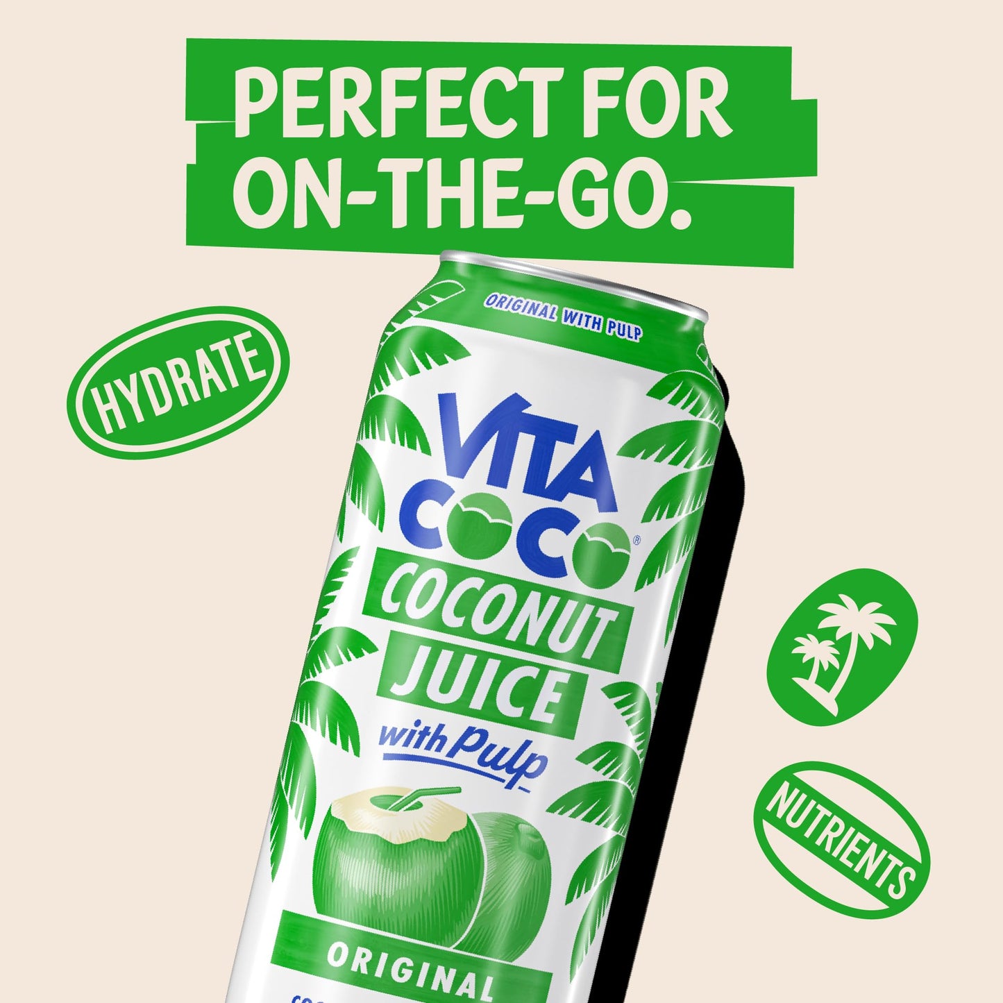Vita Coco Coconut Juice with Pulp, Natural Electrolytes, 16.9 oz Can, Pack of 12