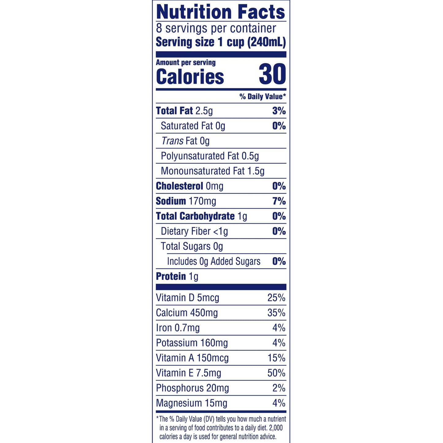 BLUE DIAMOND Unsweetened Vanilla Almondmilk, 0.5 GL