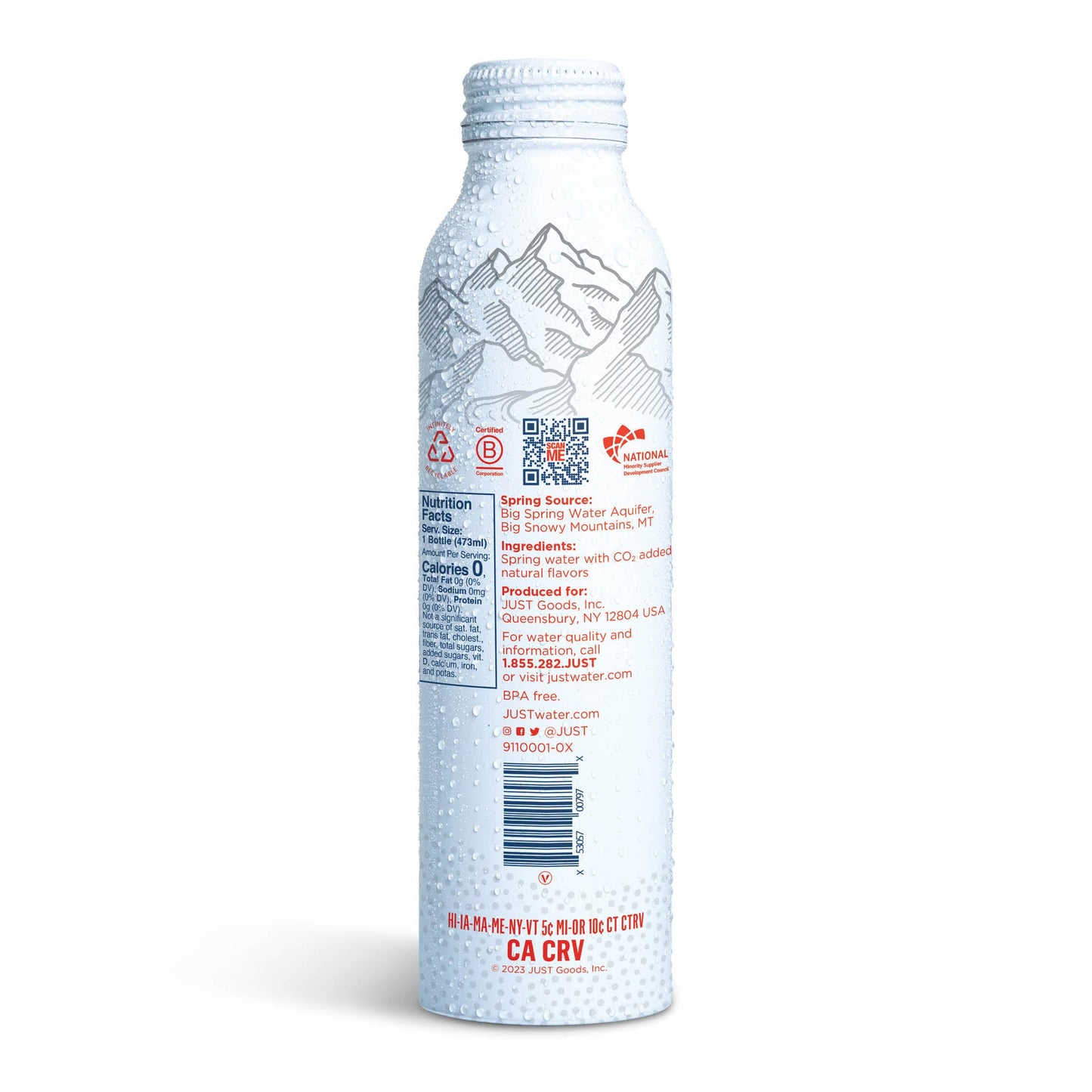 JUST Water Sparkling Spring Water - 100% Mountain-Sourced, Naturally Occurring Minerals, 16 Fl Oz (Pack of 12)