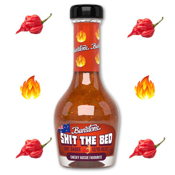 Bunsters Shit The Bed 12/10 Heat Hot Sauce - Chili Pepper with Aussie Fruit and Veg Plant Based  GMO  Gluten Free. The Perfect Hot Sauce Gift.