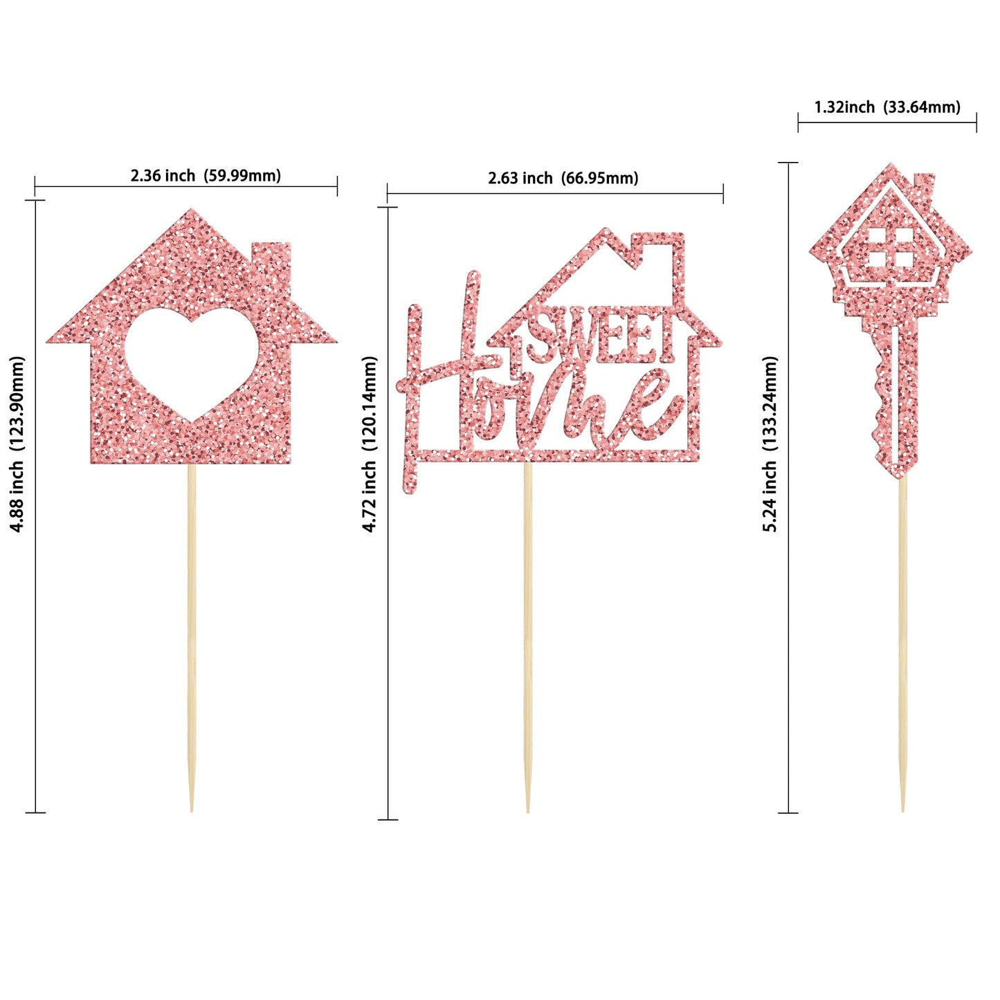 Gyufise 24 Pack Rose Gold Sweet Home Cupcake Toppers Glitter Key Housewarming Cupcake Picks Decorations For New Home Th