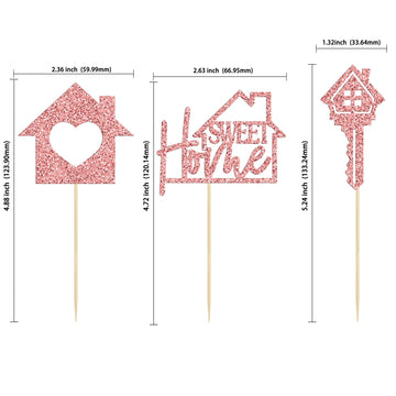 Gyufise 24 Pack Rose Gold Sweet Home Cupcake Toppers Glitter Key Housewarming Cupcake Picks Decorations For New Home Th