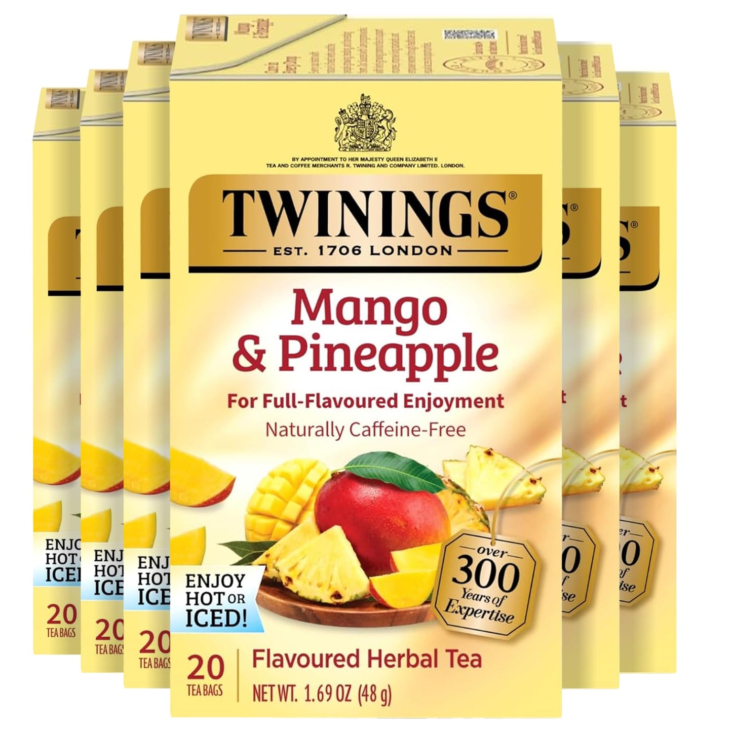 Twinings Mango & Pineapple Herbal Tea, 20 Count (Pack of 6), Caffeine-Free, Hot or Iced, 120 Teabags