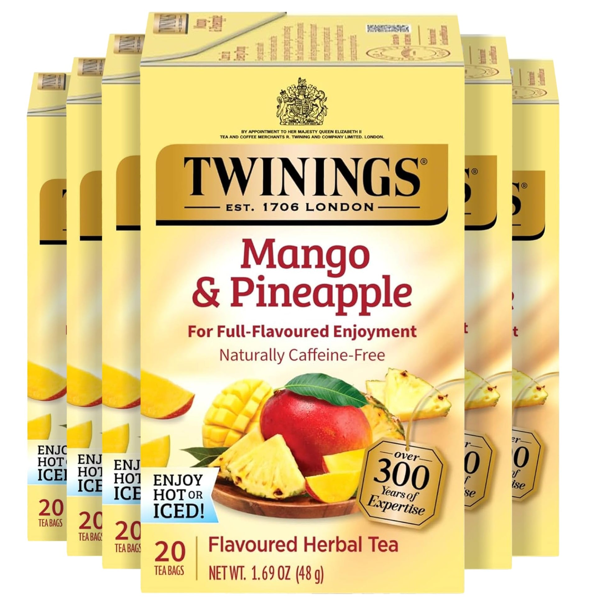 Twinings Mango & Pineapple Herbal Tea, 20 Count (Pack of 6), Caffeine-Free, Hot or Iced, 120 Teabags