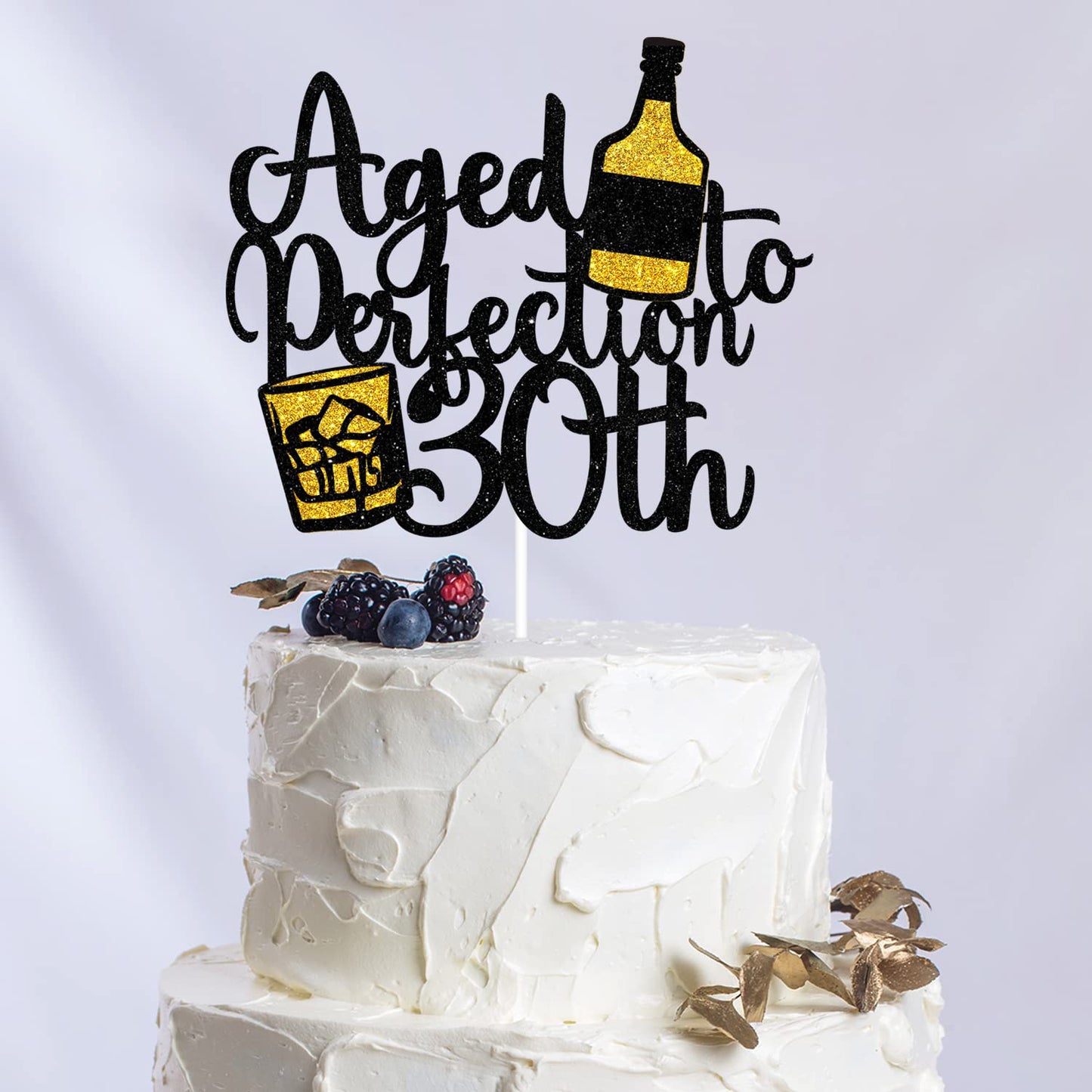 LHCING Aged To Perfection 30th Birthday Cake Topper - Black Gold Glitter Paper Decoration