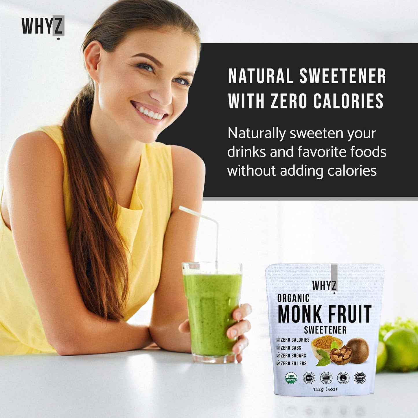 Organic Monk Fruit Extract, 5 oz, Pure Monk Fruit Sweetener Organic No Erythrytol and Zero Calorie, Sugar Substitute, Powdered M