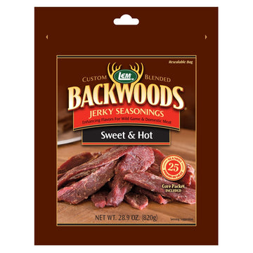 Lem Products Backwoods Sweet & Hot Jerky Seasoning, Ideal For Wild Game And Domestic Meat, Seasons Up To 25 Pounds Of Meat, 28.9