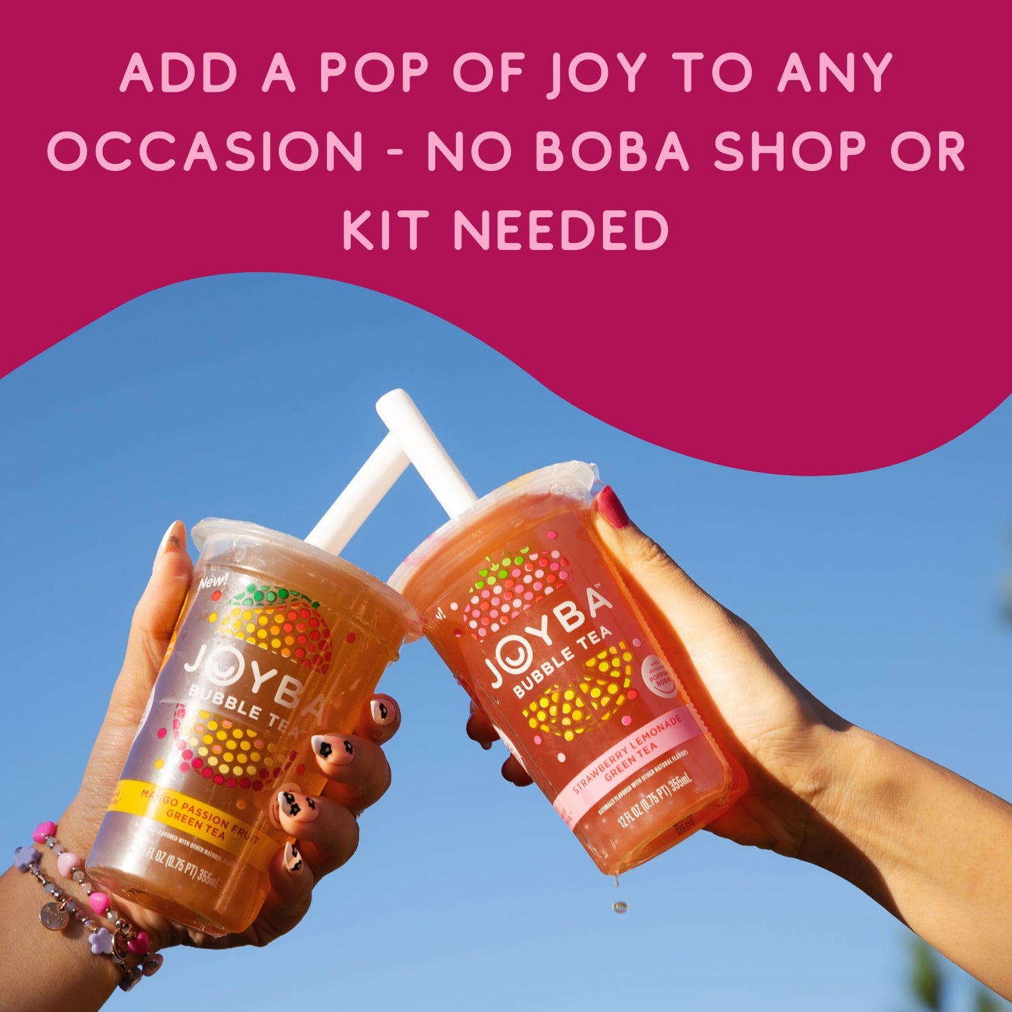 Joyba Bubble Tea Strawberry Lemonade Green Tea, 4 Pack, 12 Fl. Oz. Cups