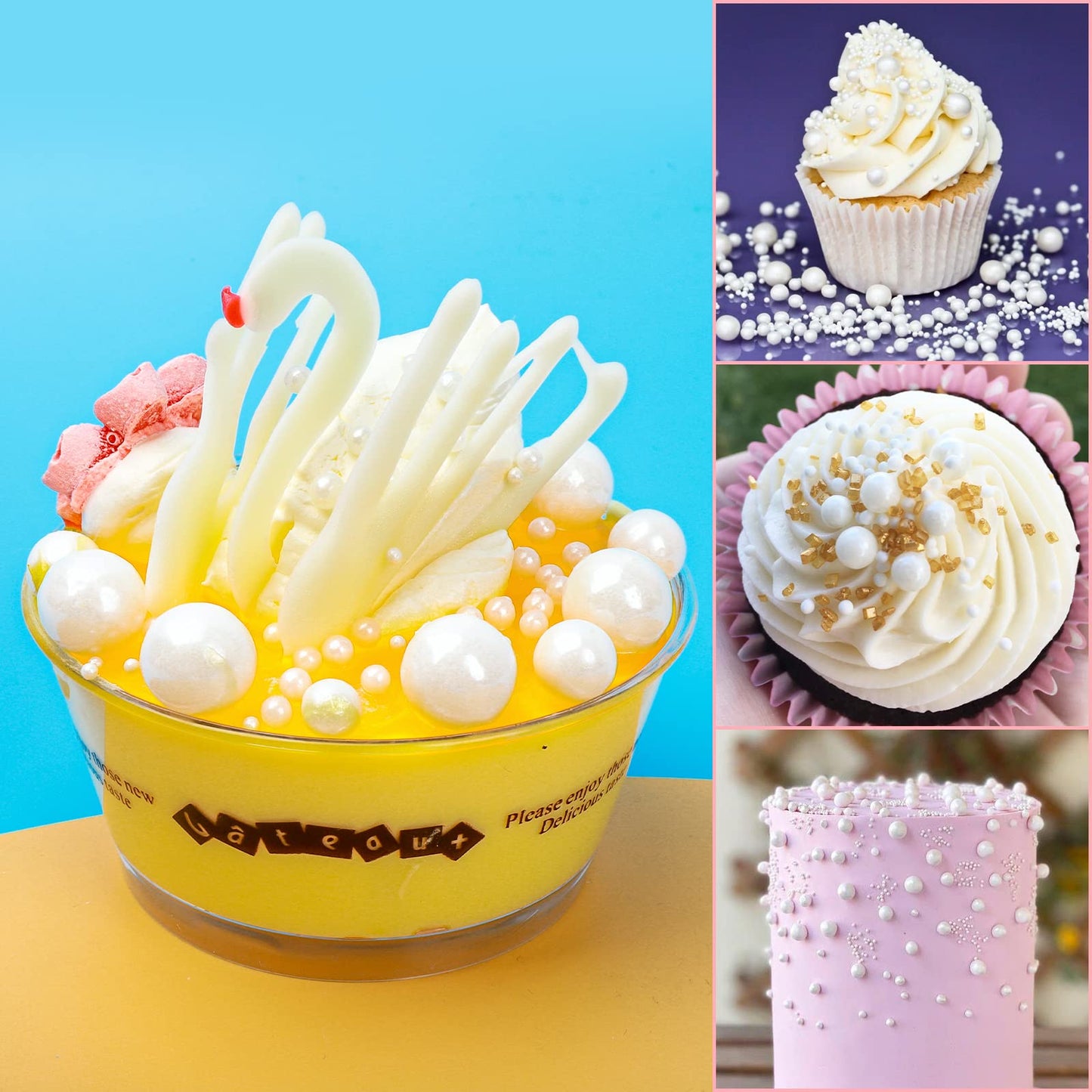Sentovac White Pearl Sugar Sprinkles Edible Cake Decorating Pearl Candy Sprinkles Cookie Cake Cupcake Topper Baking Decorations Halloween Christmas Valentines Wedding Supplies