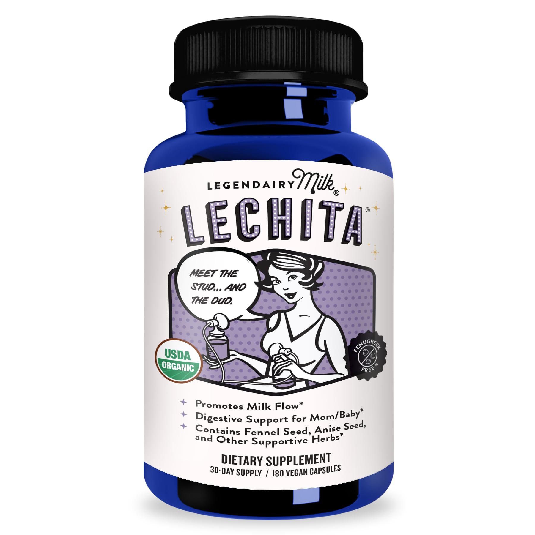 Legendairy Milk Lechita Organic Breastfeeding Supplement, 180 Vegan Capsules, Supports Milk Flow, Fenugreek Free, Made in USA