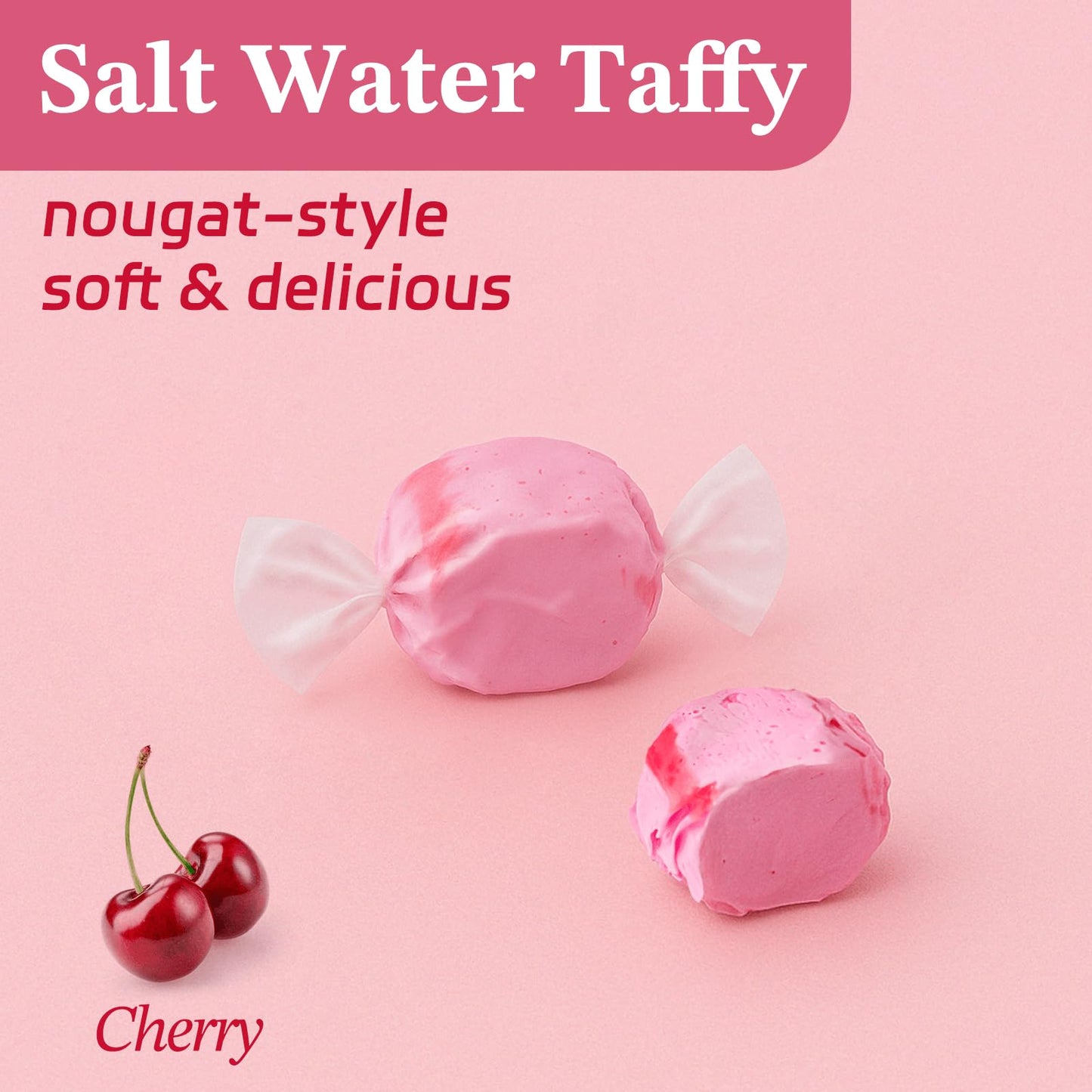 Cherry Salt Water Taffy By Snack Attack, Individually Wrapped Bulk 4Lb Bag - Chewy Saltwater Taffy Candy, Classic Cherry Flavor