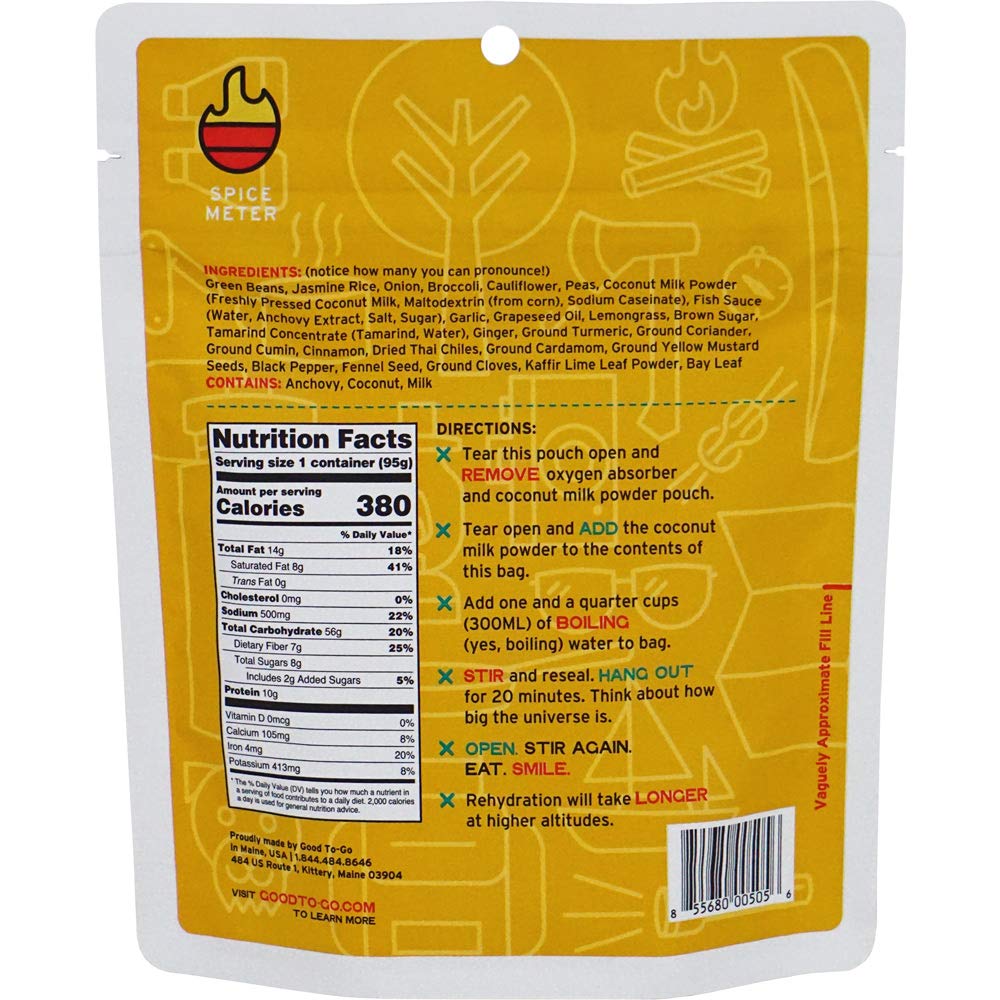 Good To-Go Thai Curry (Single Serving) | Camping & Backpacking Food | Just Add Water Backpacking Meals | Good To-Go Dehydrated Meals Taste Better Than Freeze Dried Food