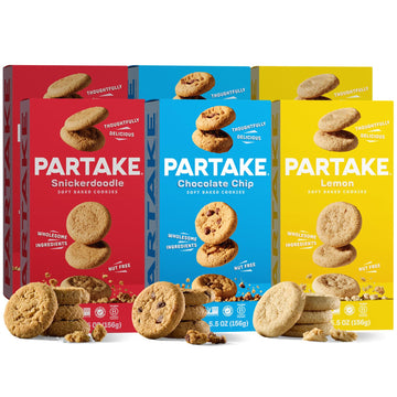 Partake Foods Gluten Free Soft Baked Cookies Variety Pack (Chocolate Chip, Lemon & Snickerdoodle) - Vegan - Free From the Top 9 