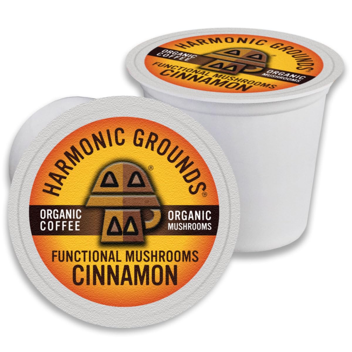 Harmonic Grounds Organic Mushroom Coffee Pods - Cinnamon Flavored Medium Roast With LionS Mane  Reishi  Chaga  Cordyceps & Turkey Tail - Compatible With Keurig K-Cup Beverage Makers - 34 Count