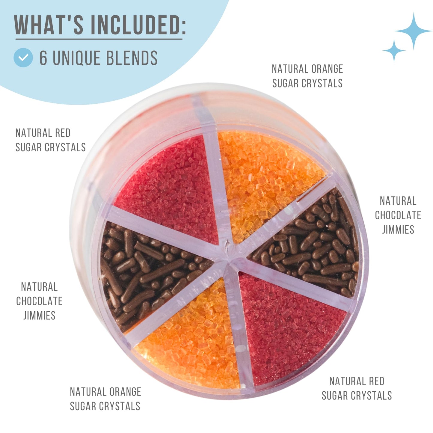 Sweets Indeed Natural Fall Sprinkles 6-Cell Jar - 2.75 oz | Dye-Free Chocolate Jimmies & Red & Orange Sanding Sugars | Autumn & Thanksgiving Cupcake & Cookie Decorations