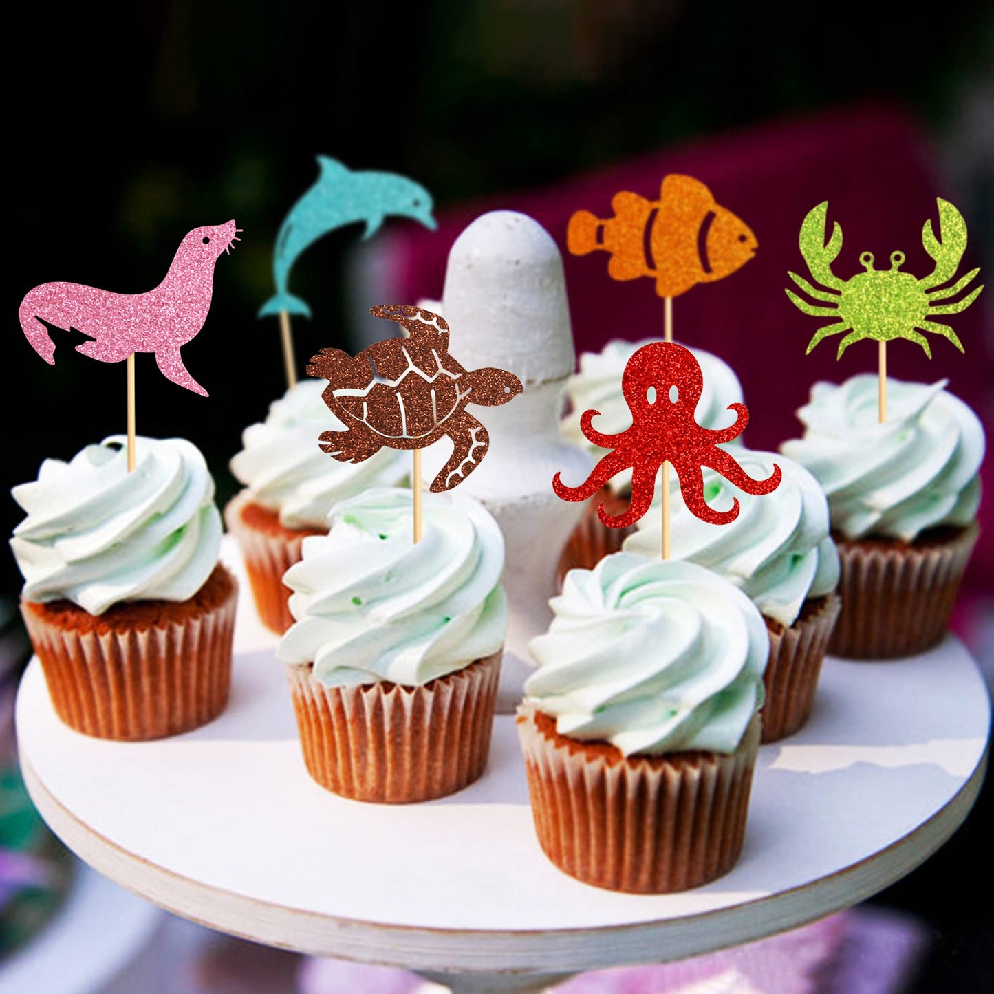 Keaziu 36 Pack Ocean Theme Cupcake Toppers Dolphin Octopus Crab Fish Sea Turtle Seal Cupcake Picks Under The Sea Animals Theme B