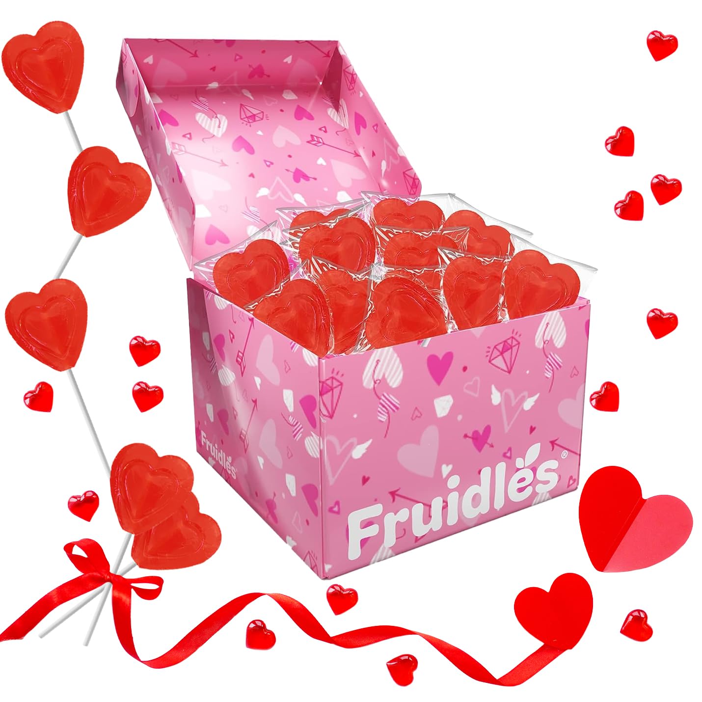 The Dreidel Company Valentines Day Lollipops Red Double Heart Shaped Cherry Flavored, Individually Wrapped (240-Pack)
