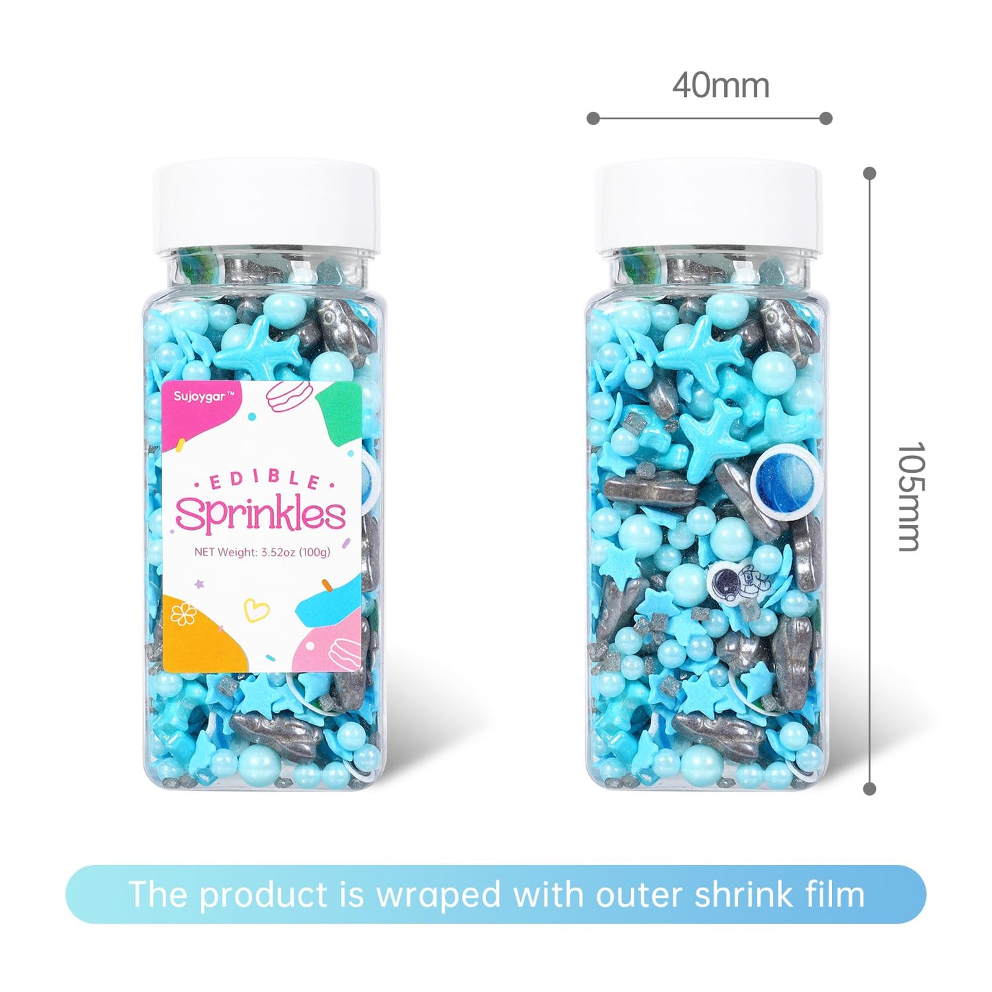 Galaxy Sprinkles For Cake Decorating, 3.52Oz Blue Star Sprinkles For Cupcake Toppers Ice Cream Cookie, Fancy Sprinkles, Planet &